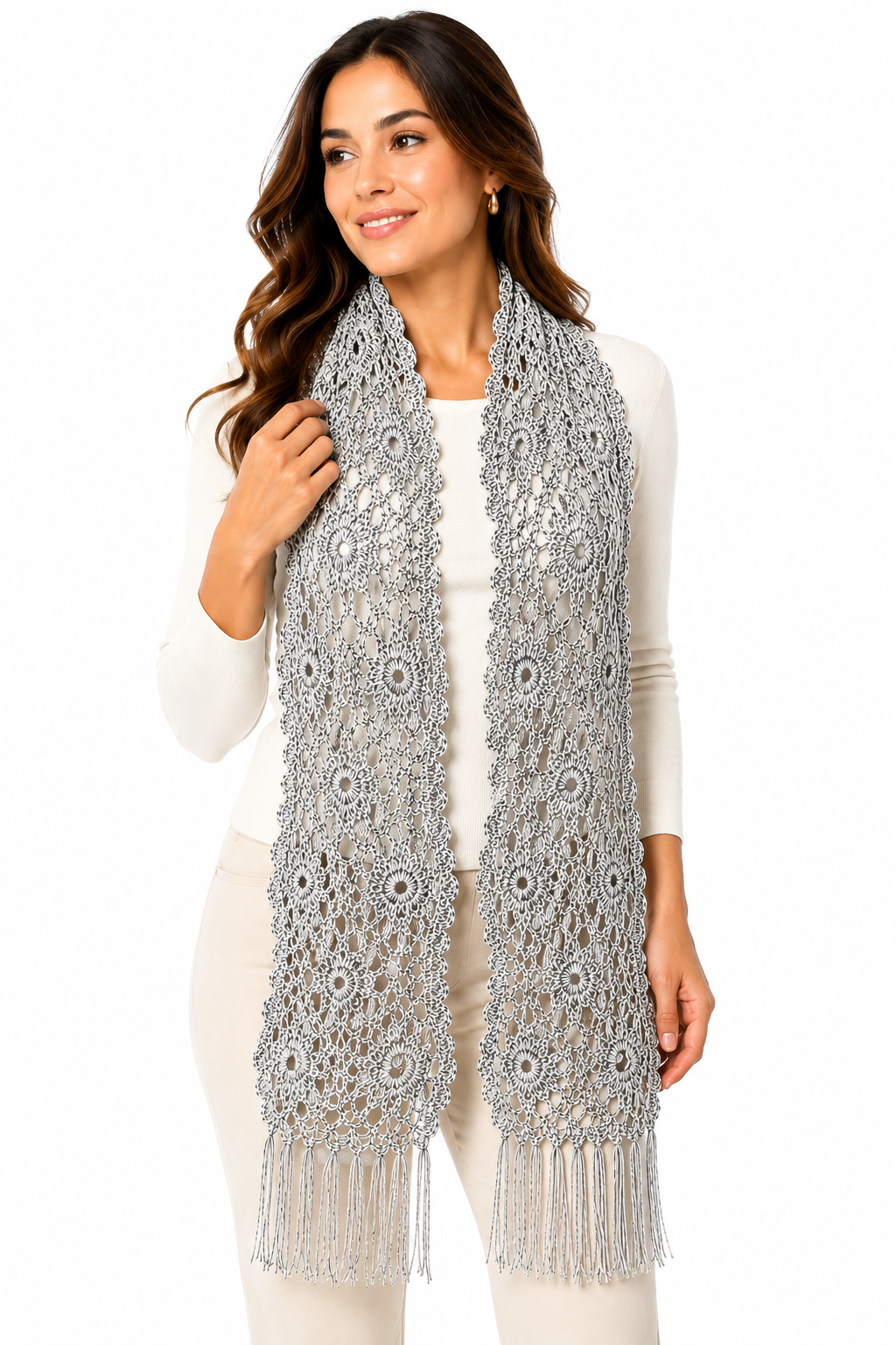 PRE-ORDER Gray Handmade Baby Alpaca Crochet Scarf