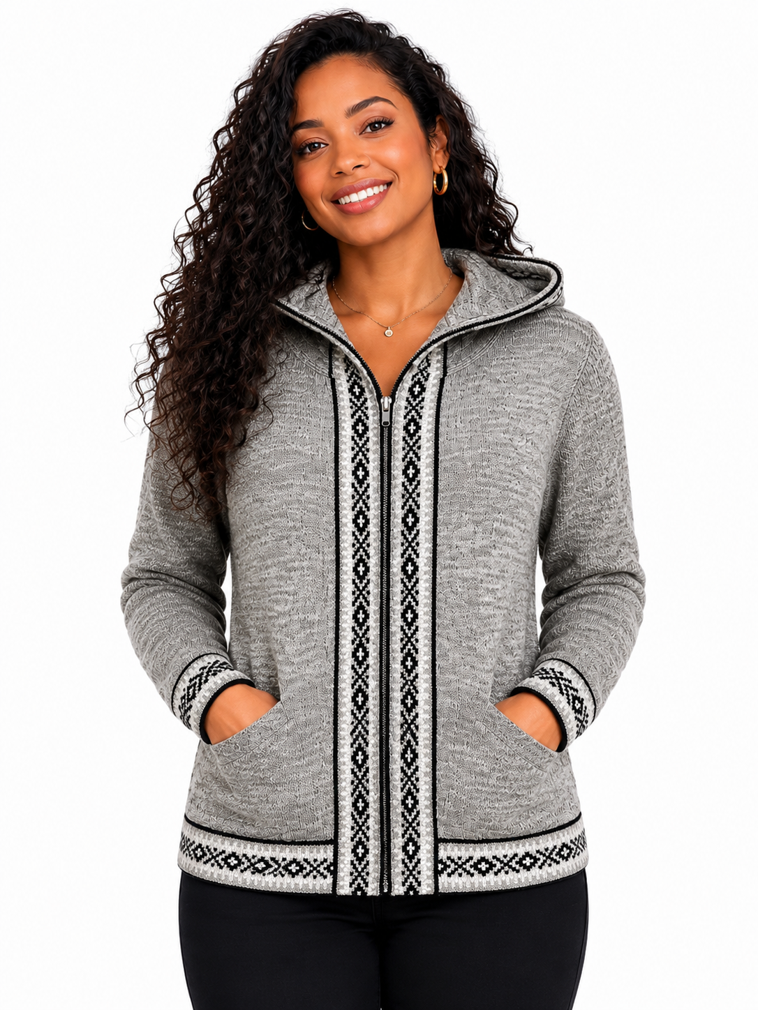 Andean Heritage Hooded Alpaca Cardigan- Gray