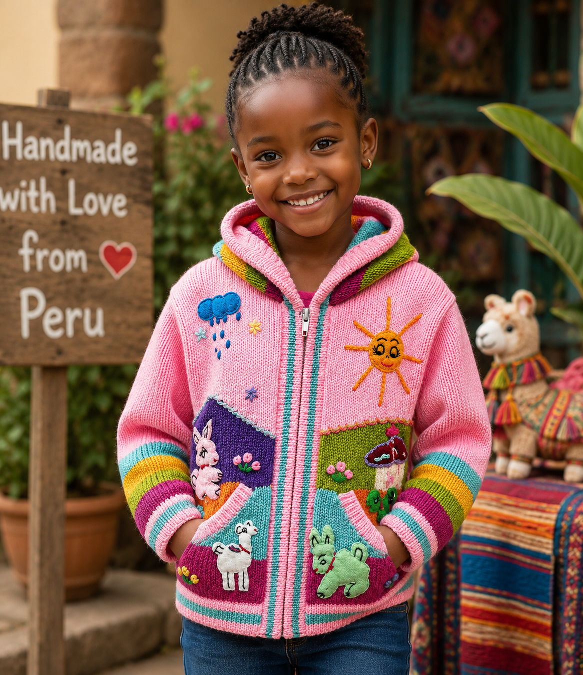🌈 Andean Adventure Kids Hoodie - Light Pink