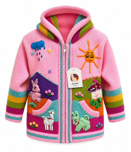 🌈 Andean Adventure Kids Hoodie - Light Pink