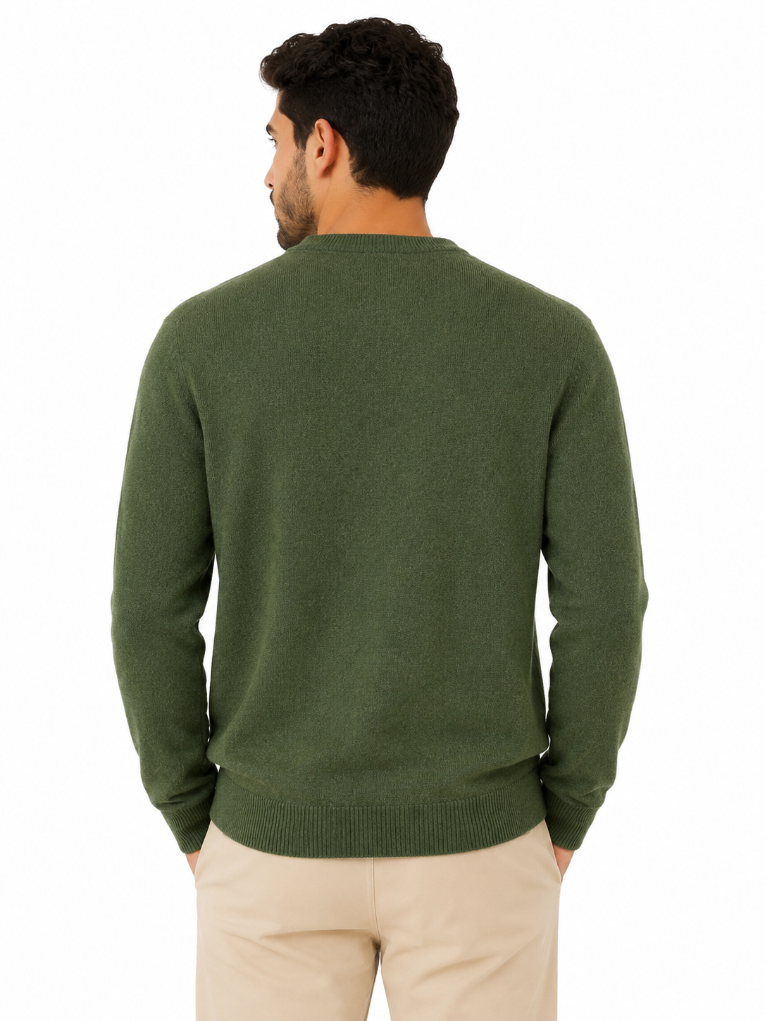 Olive Green Baby Alpaca V-Neck Sweater