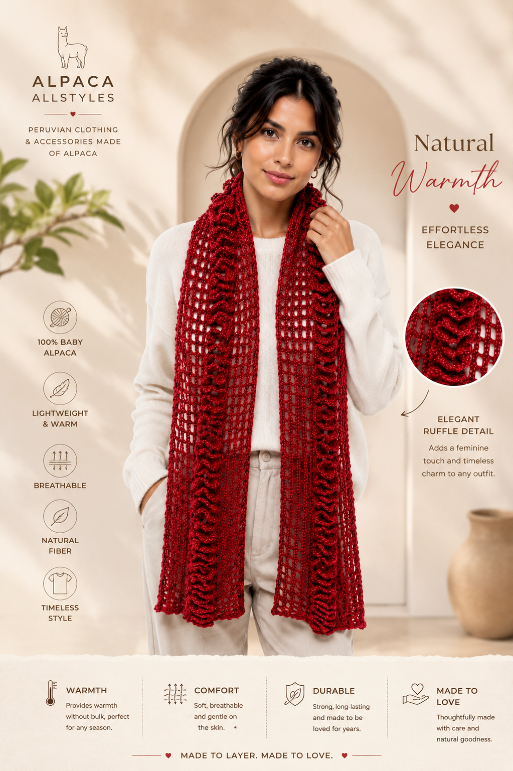 PRE-ORDER | Red Mist Handmade Baby Alpaca Crochet Scarf