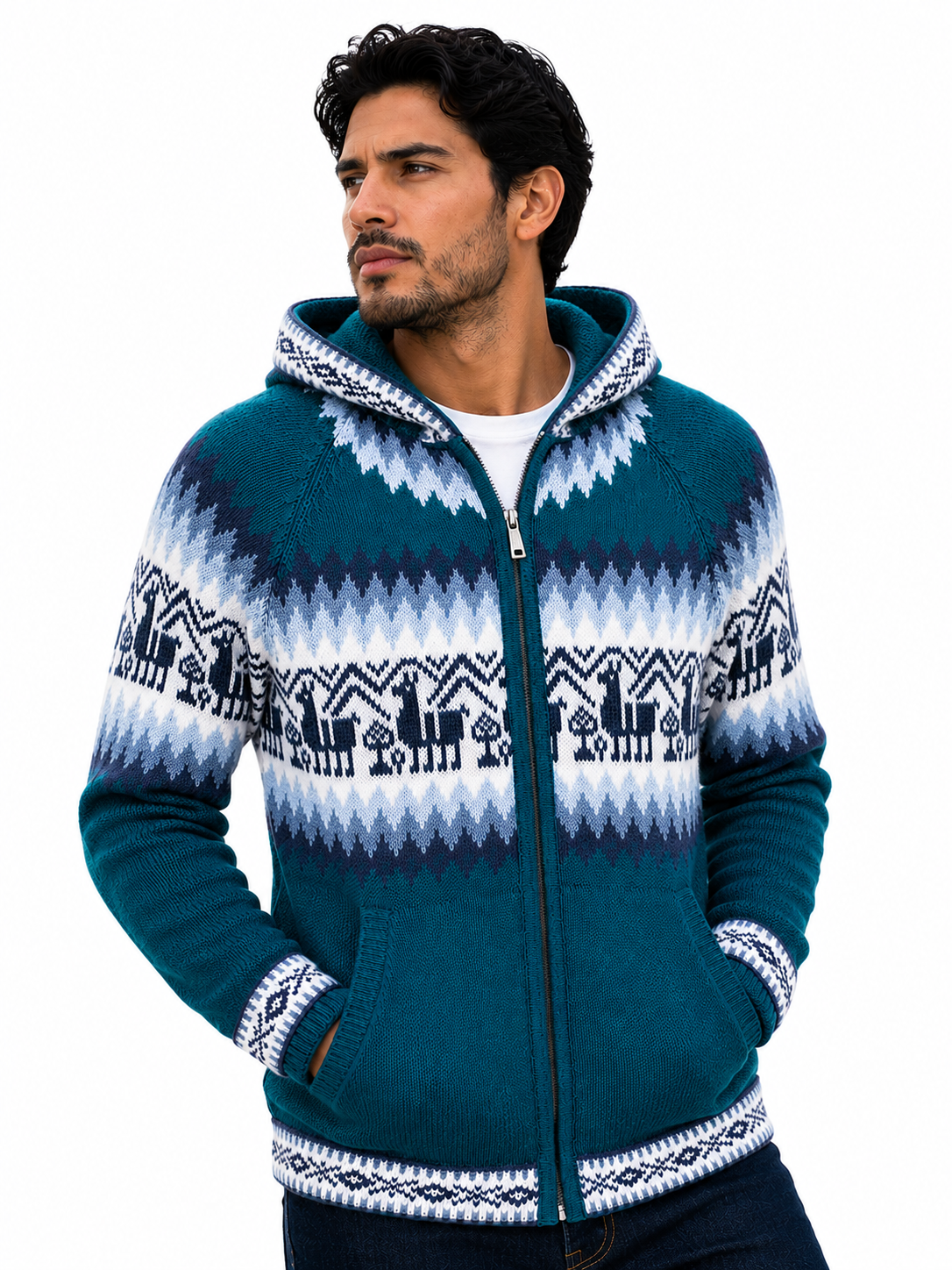 Men’s Andean Alpaca Hoodie Sweater Emerald