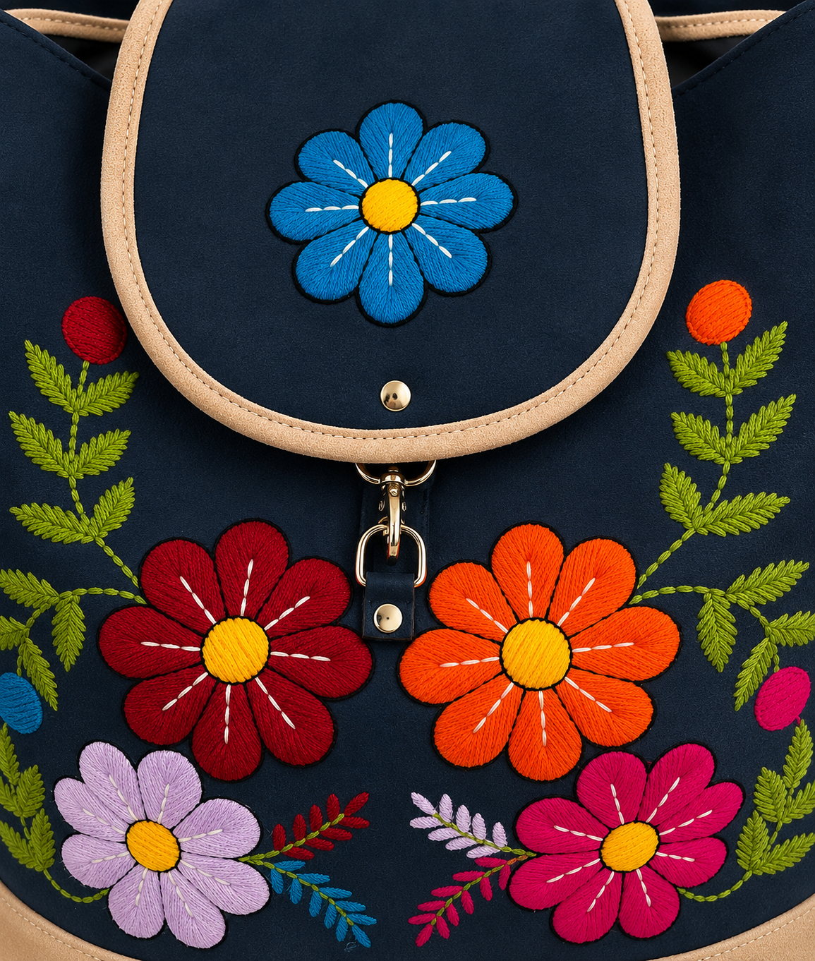 Andean Floral Embroidered Navy Backpack