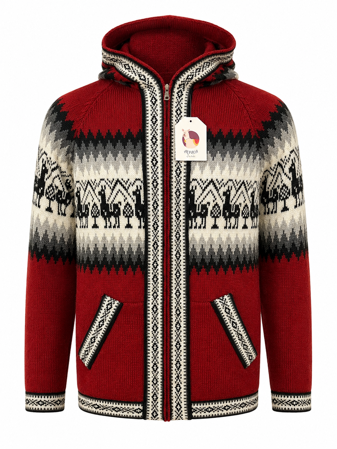Men’s Andean Alpaca Hooded Sweater – Red