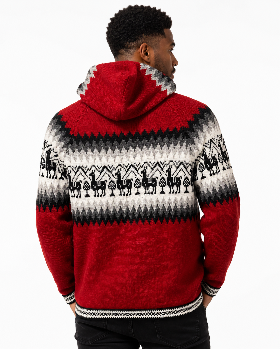 Men’s Andean Alpaca Hooded Sweater – Red