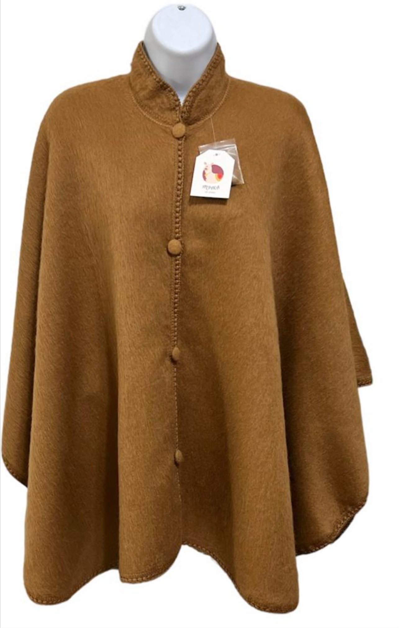 Brown buttoned alpaca cape