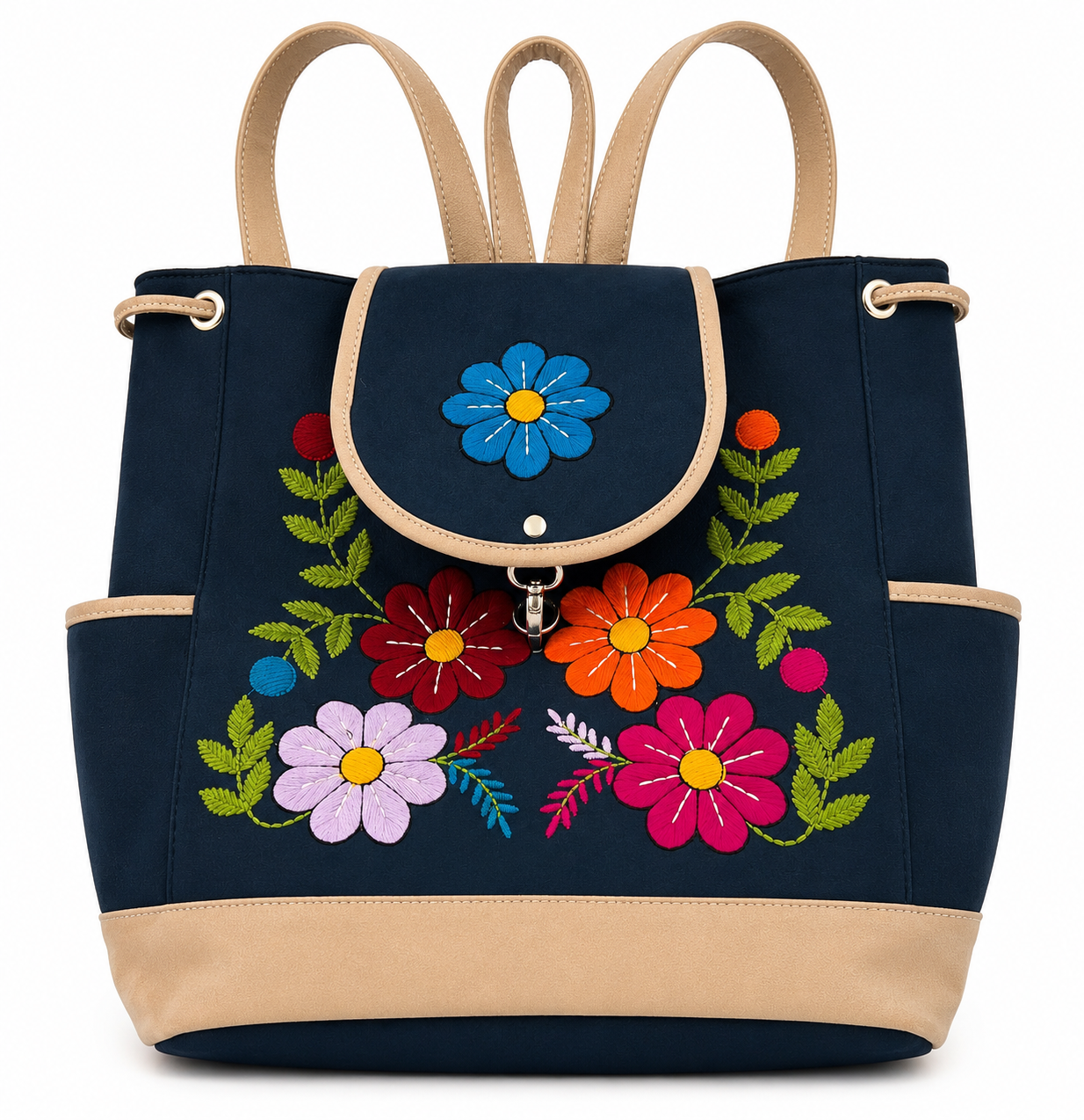 Andean Floral Embroidered Navy Backpack