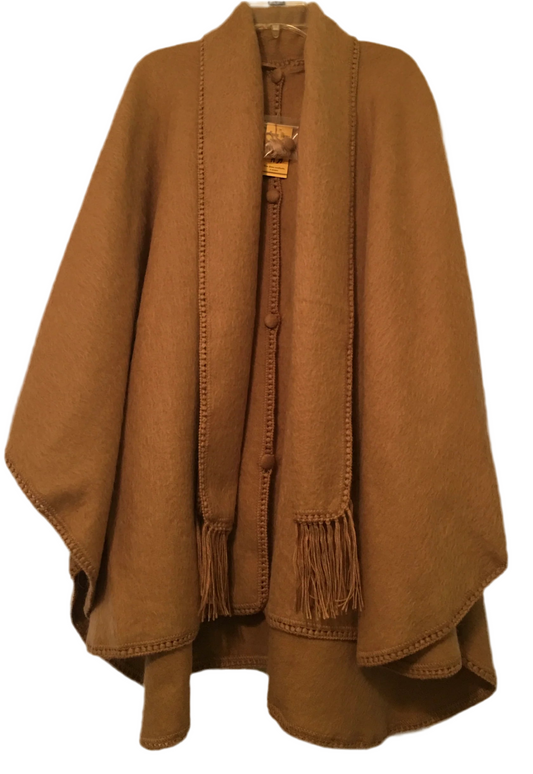 Coffee Colored Long Cape w/ Attached Scarf & Matching Hat