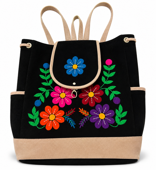 🌸  Andean Floral Embroidered Black Backpack