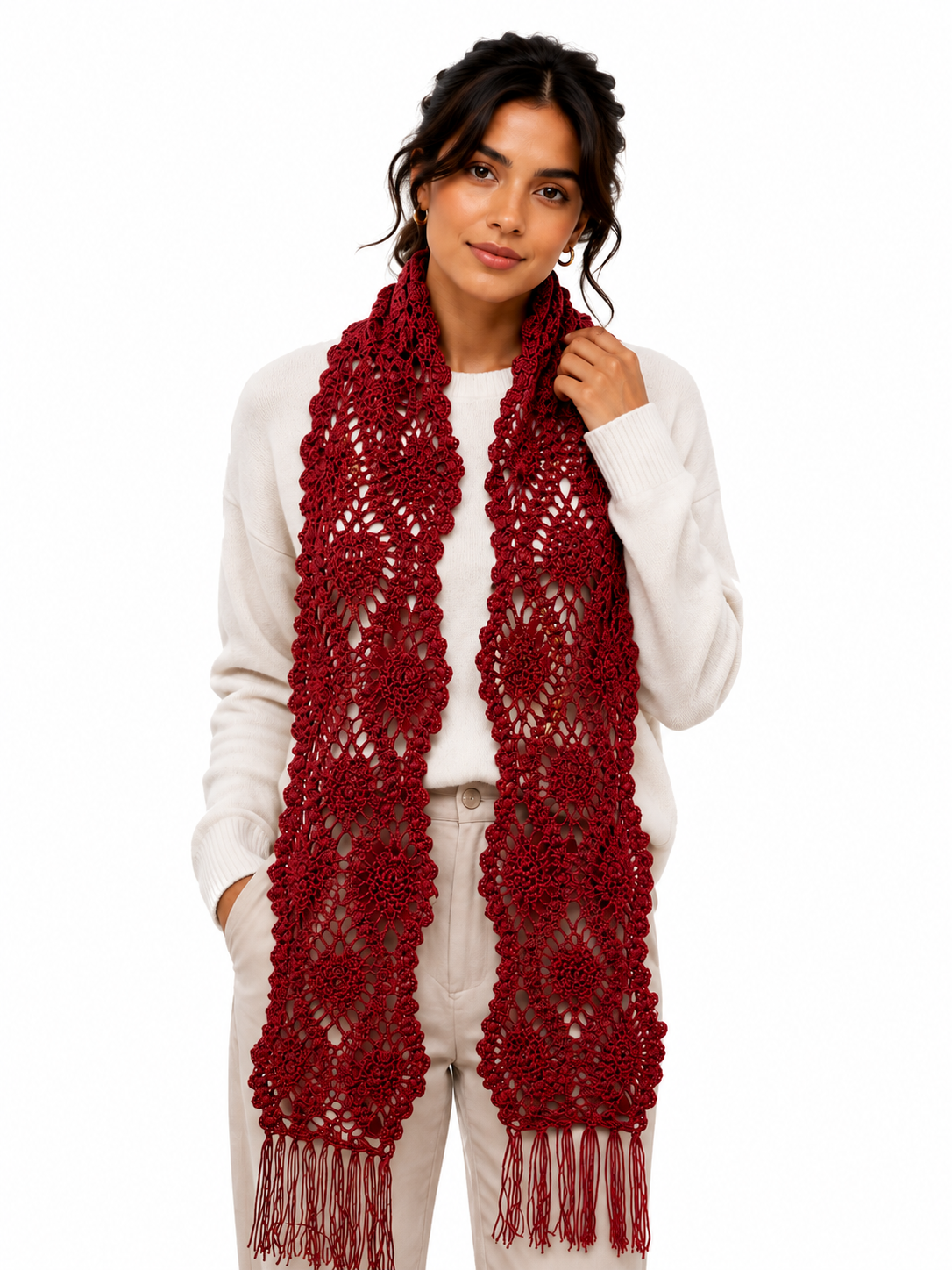 PRE-ORDER Red Handmade Baby Alpaca Crochet Scarf