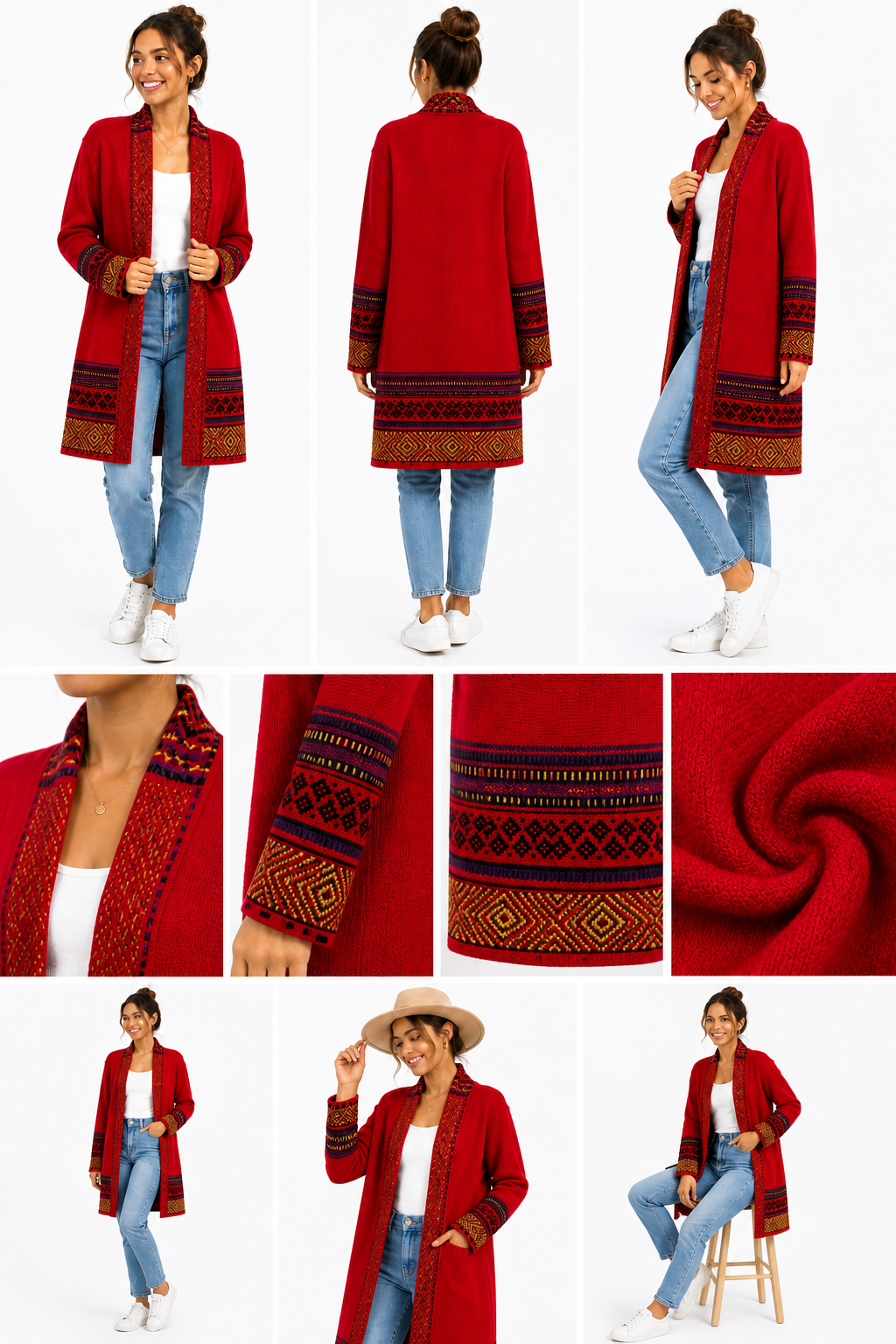 Andean Long Alpaca Cardigan Red