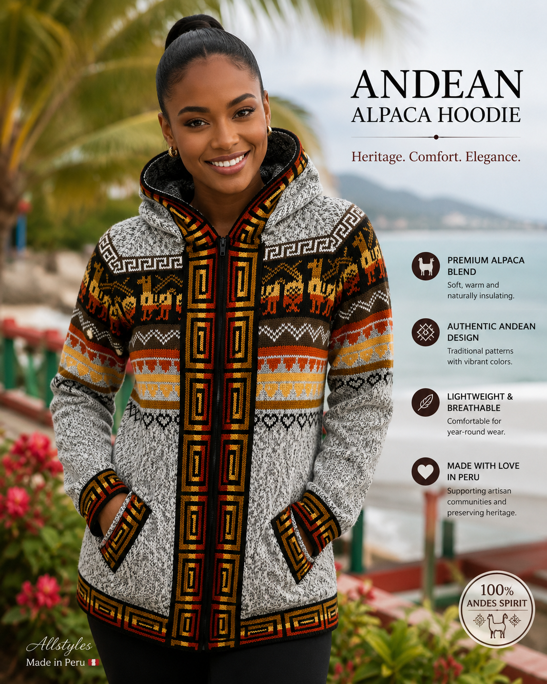 🦙 Andean Ember Alpaca Hooded Jacket Light Gray