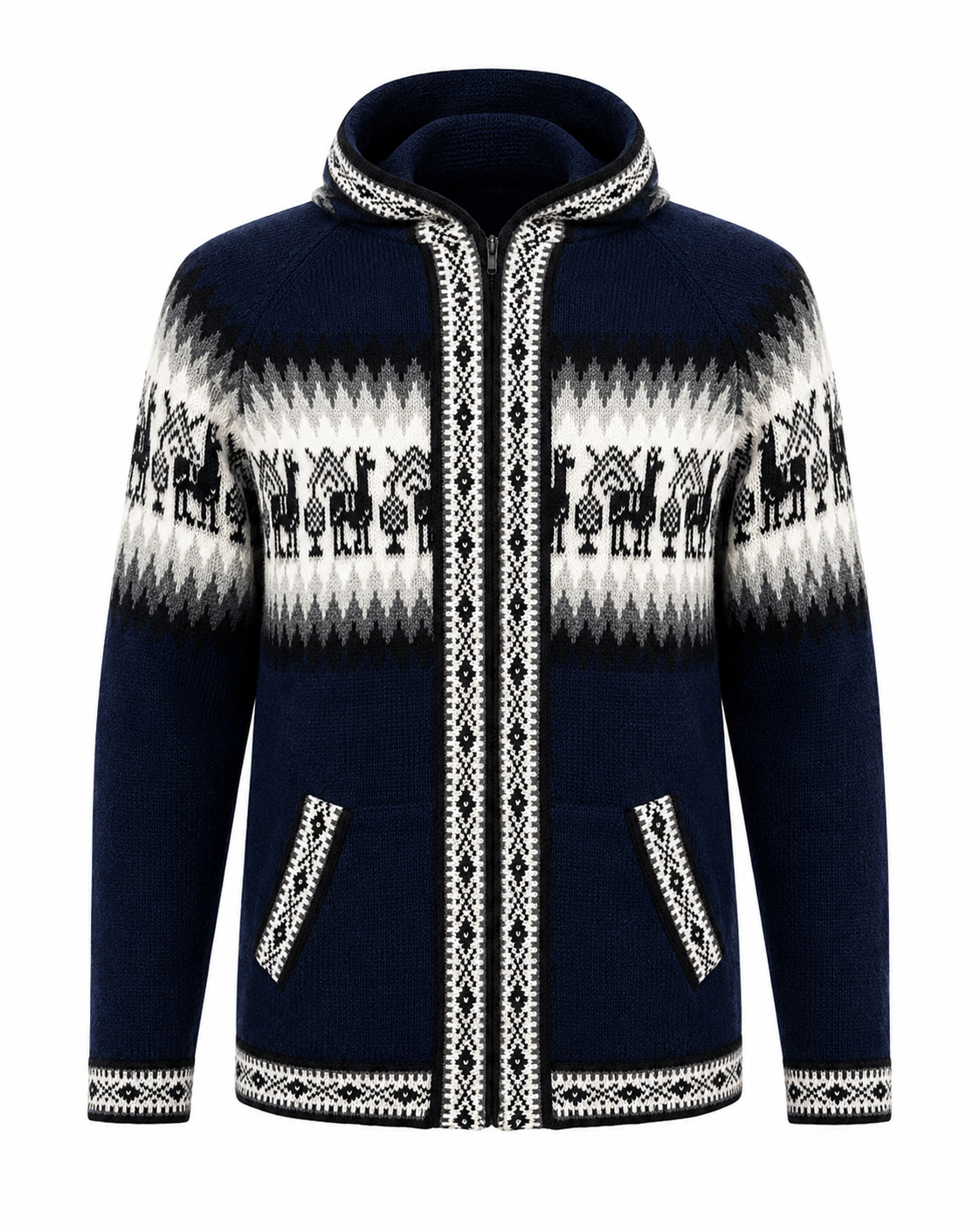 Men’s Andean Alpaca Hooded Sweater-Dark Blue