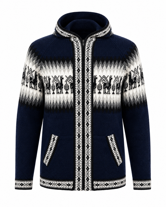 Men’s Andean Alpaca Hooded Sweater-Dark Blue