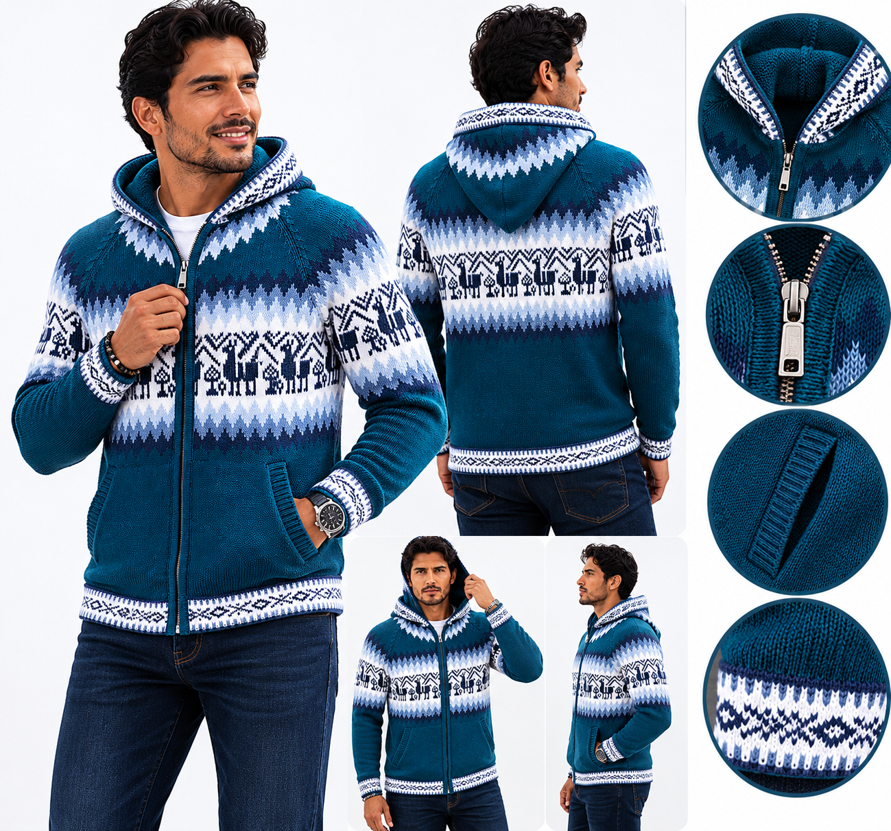 Men’s Andean Alpaca Hoodie Sweater Emerald