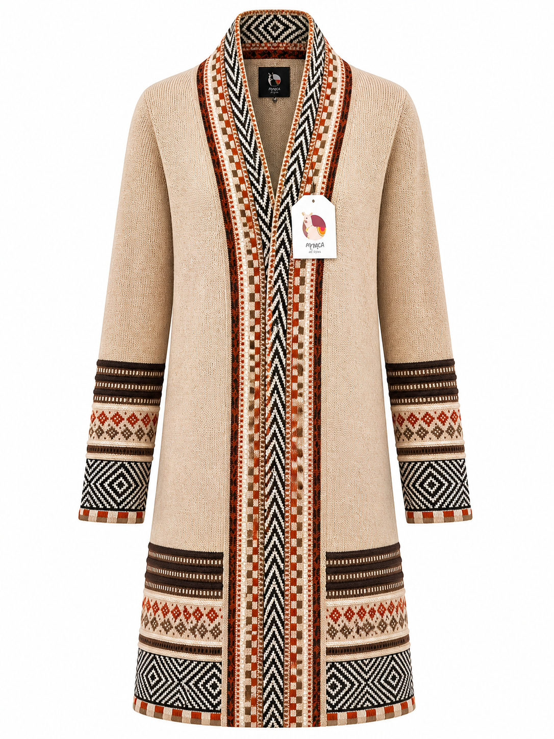 Andean Long Alpaca Cardigan – Beige