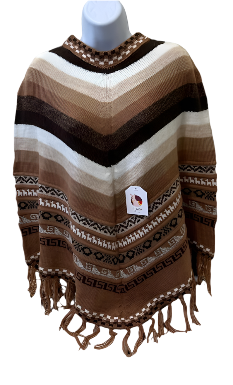 Brown Poncho with Peruvian Designs