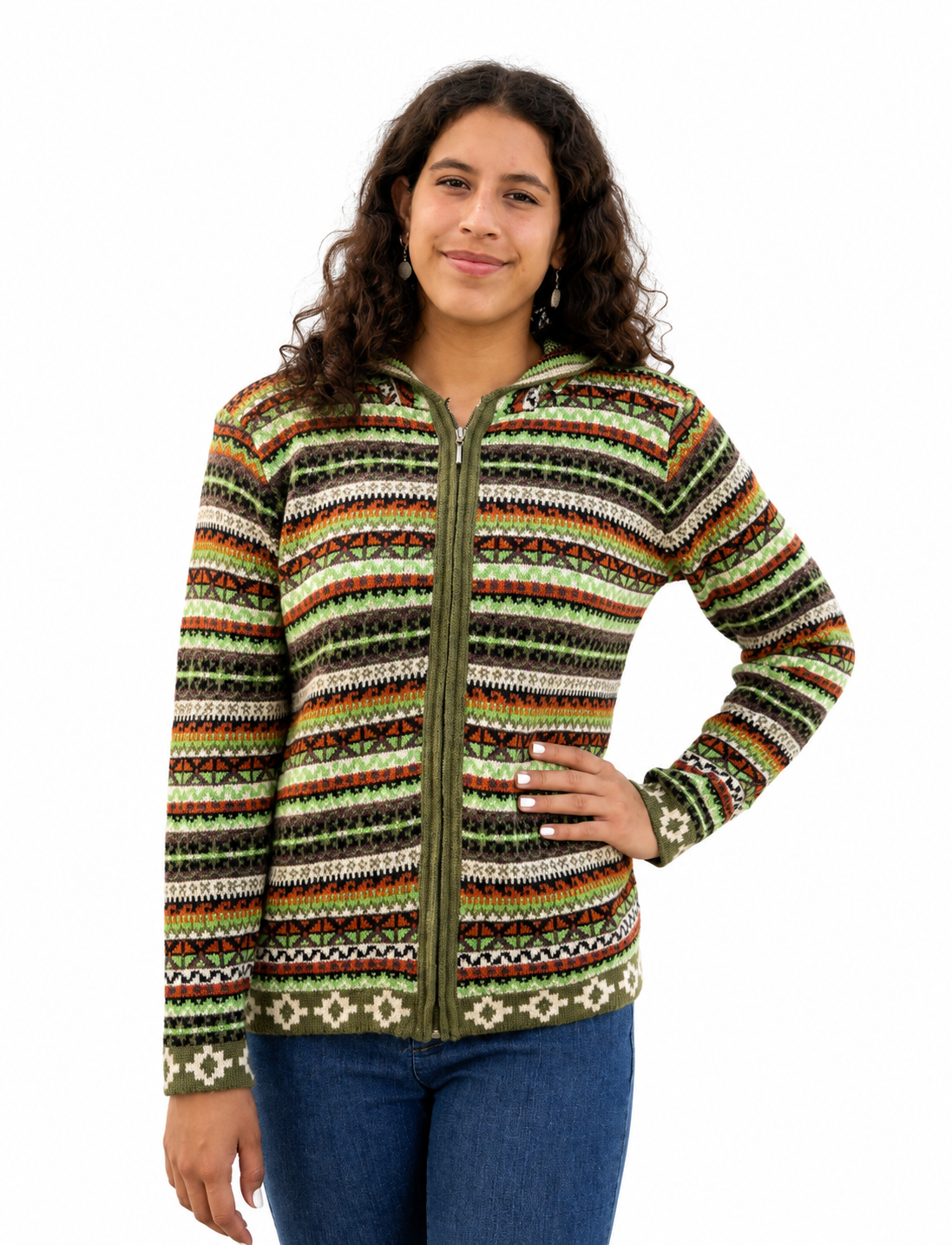 Andean Forest Green Alpaca Hoodie Sweater