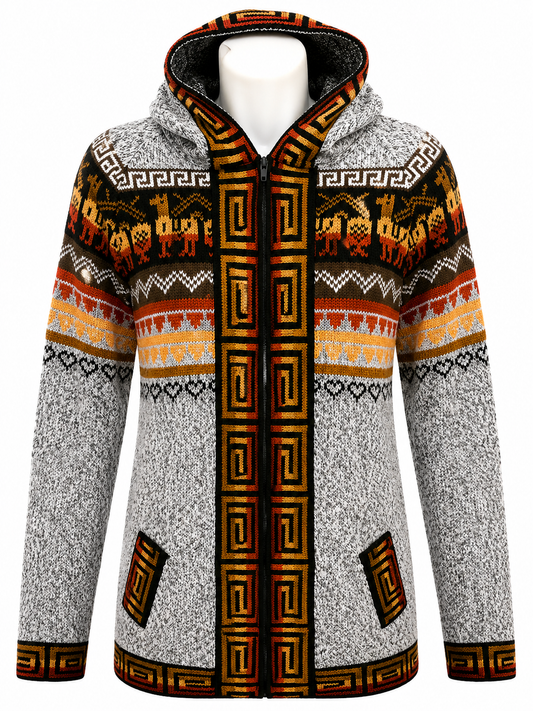 🦙 Andean Ember Alpaca Hooded Jacket Light Gray
