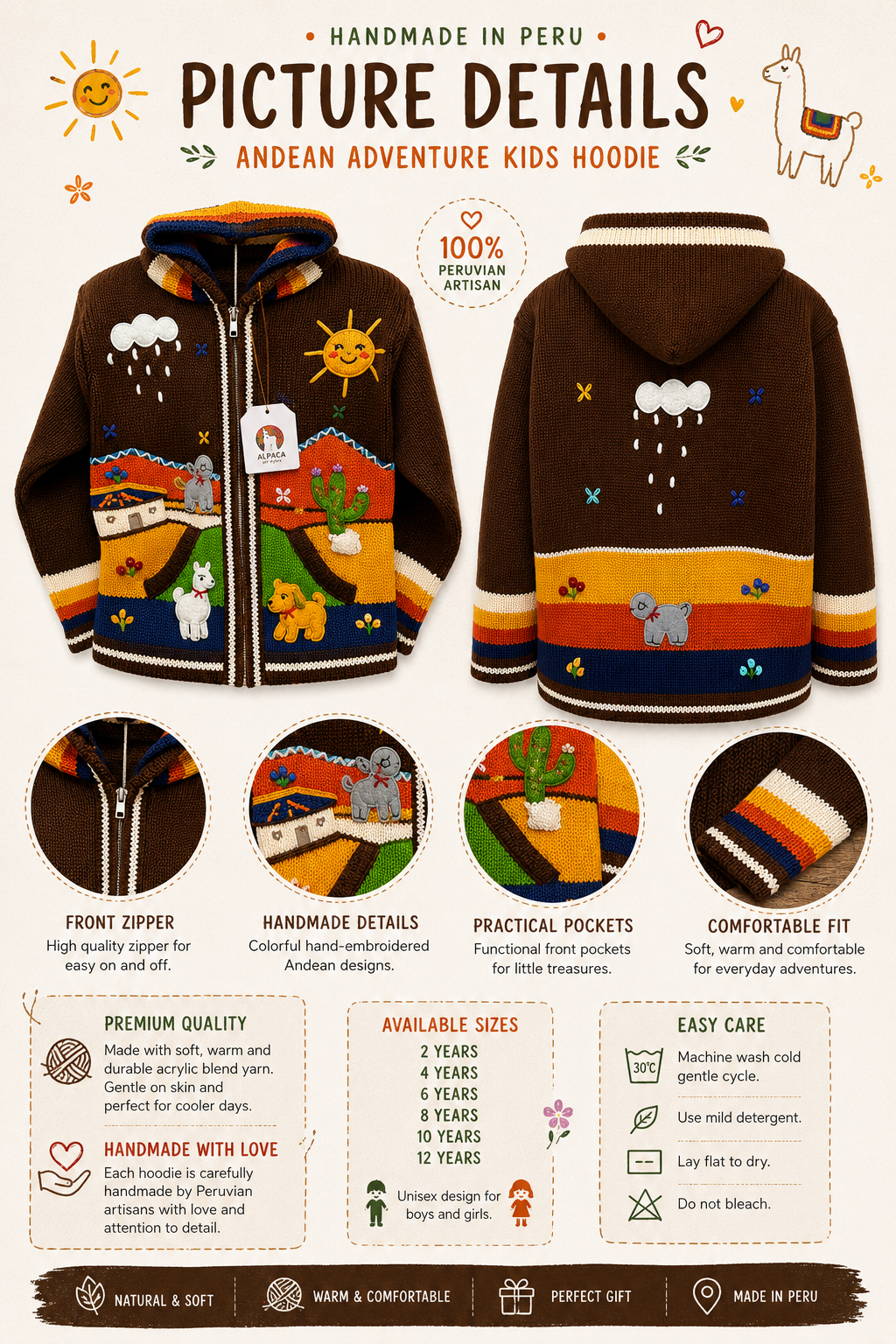 🌈 Andean Adventure Kids Hoodie - Brown