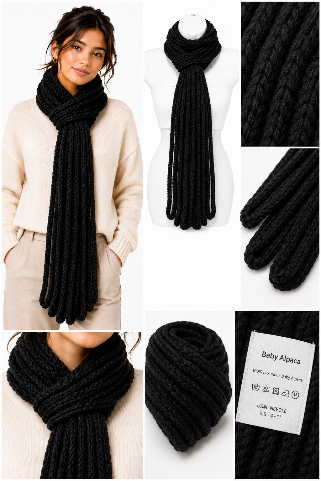 PRE-ORDER Handmade Black Baby Alpaca Scarf