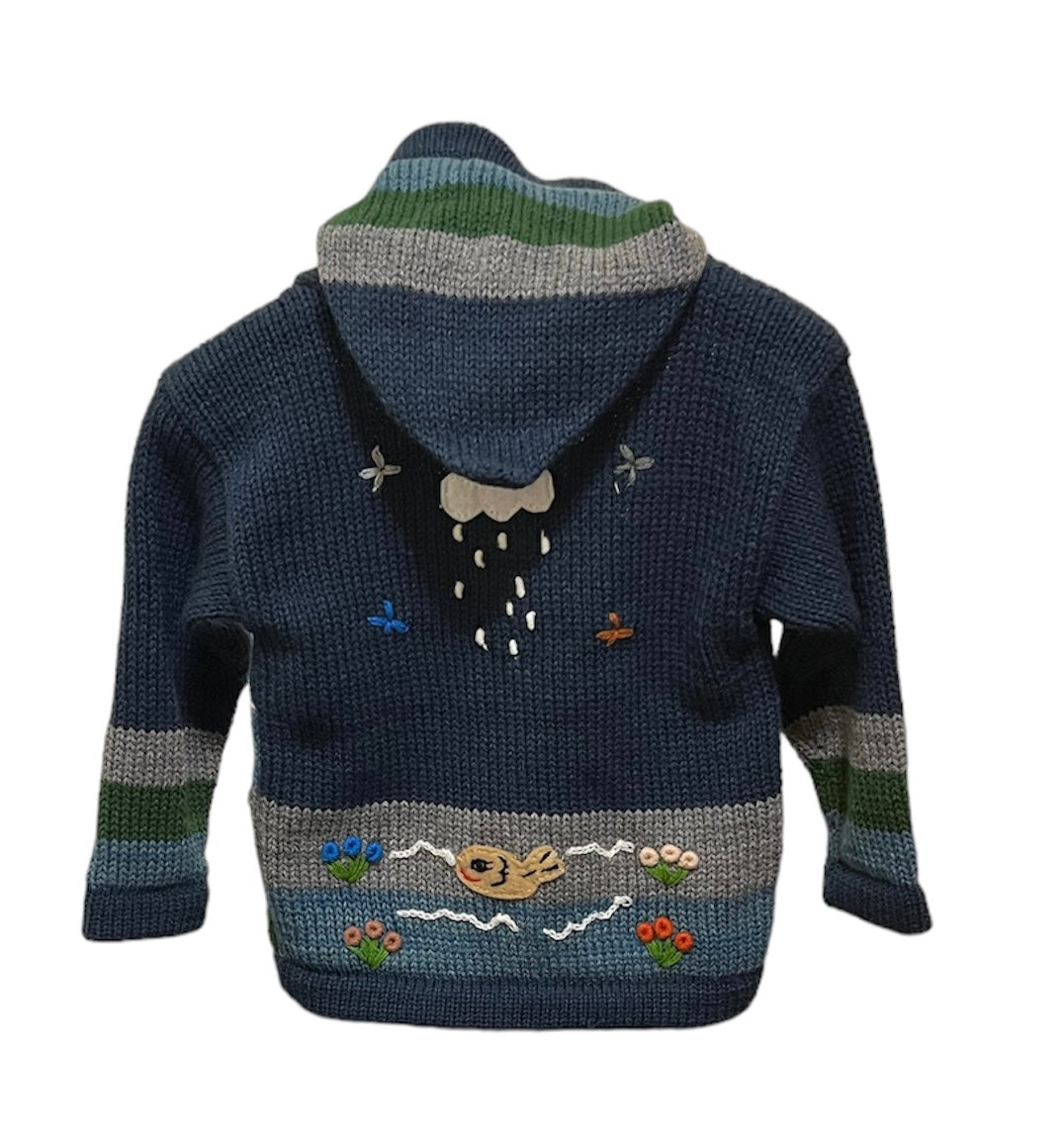 Blue green children designed sweater.