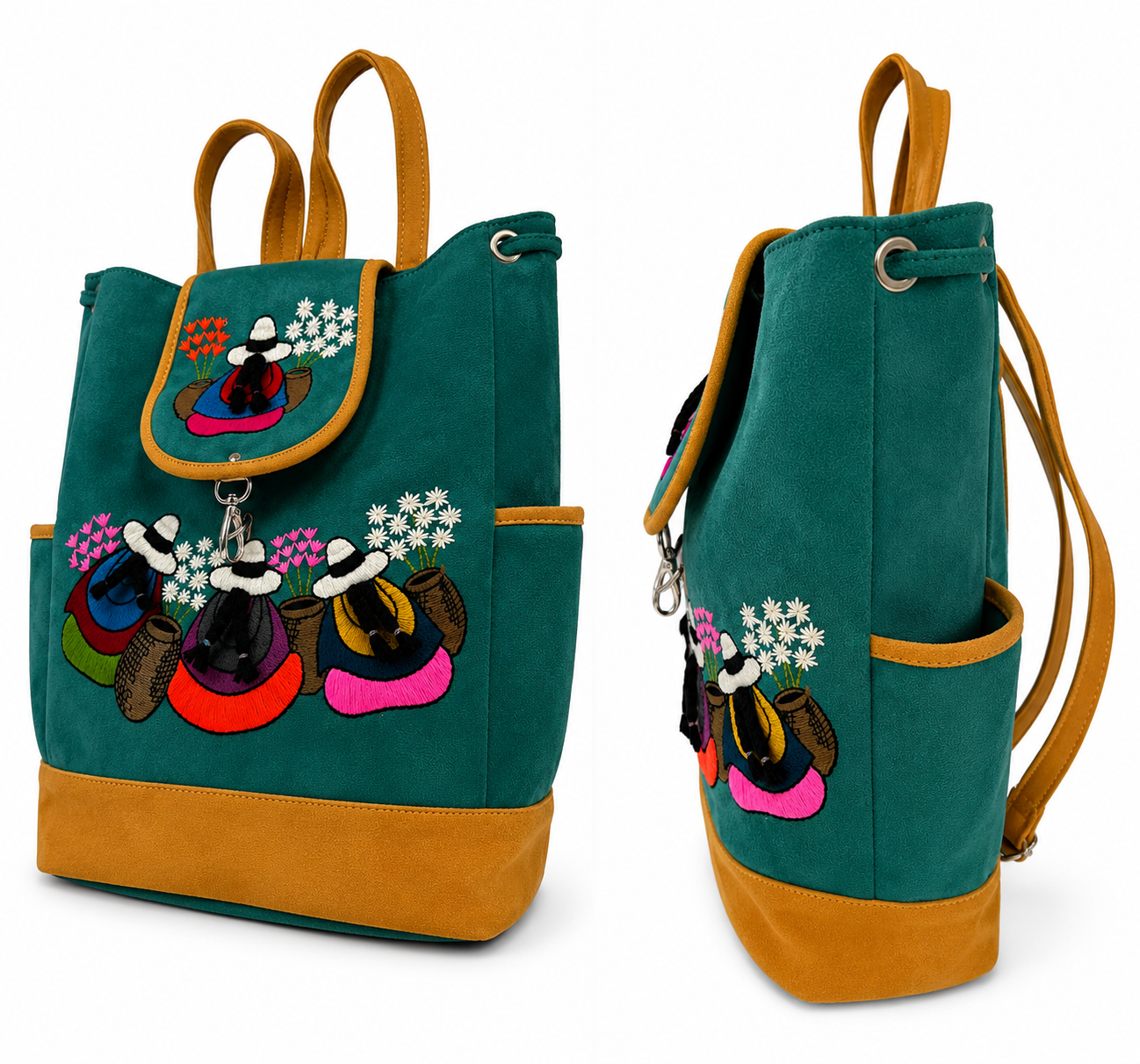 Andean Floral Embroidered Green Backpack 🌺🎒