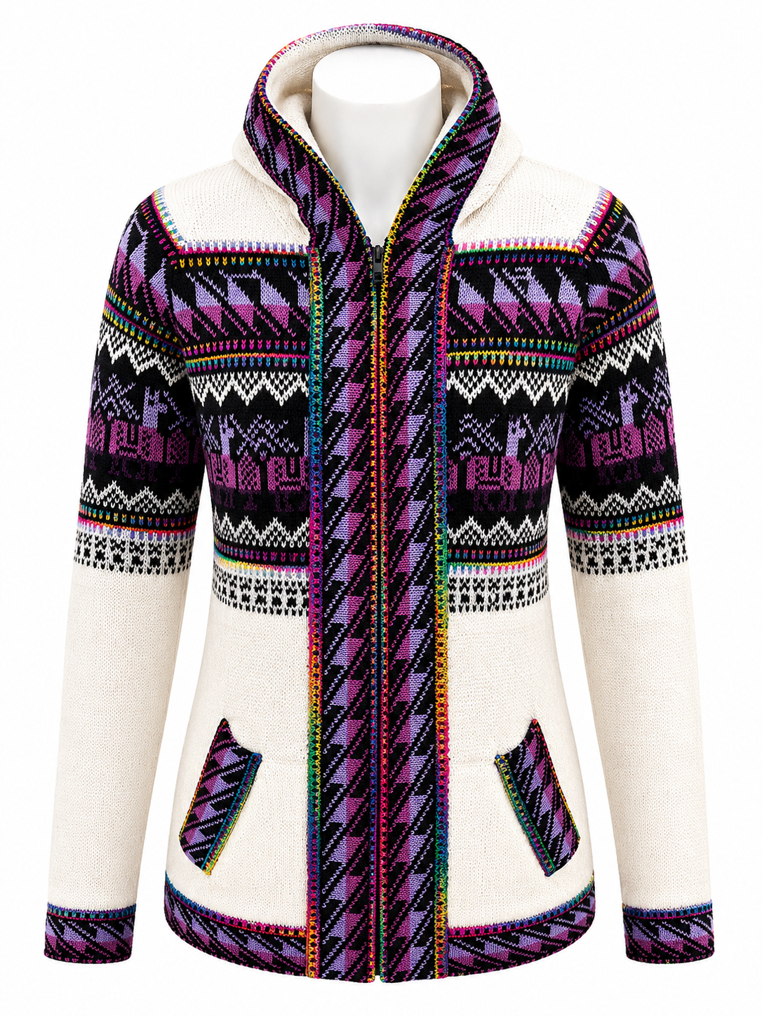 Andean Orchid Alpaca Hooded Sweater White