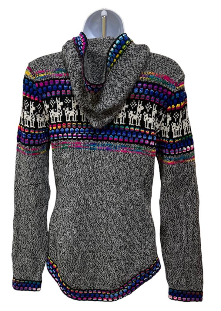 Alpaca light gray blue rainbow  woman sweater