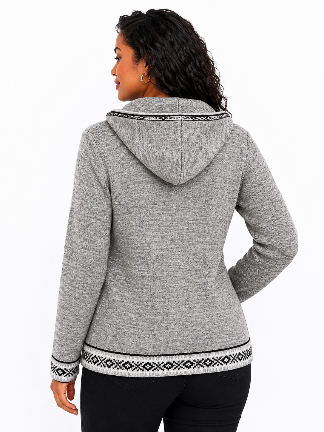 Andean Heritage Hooded Alpaca Cardigan- Gray