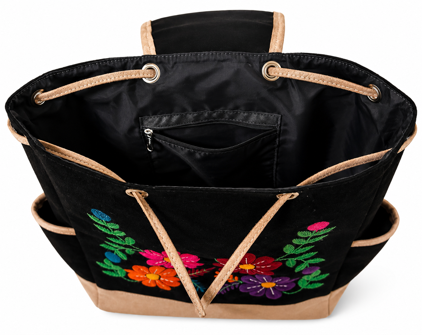 🌸  Andean Floral Embroidered Black Backpack