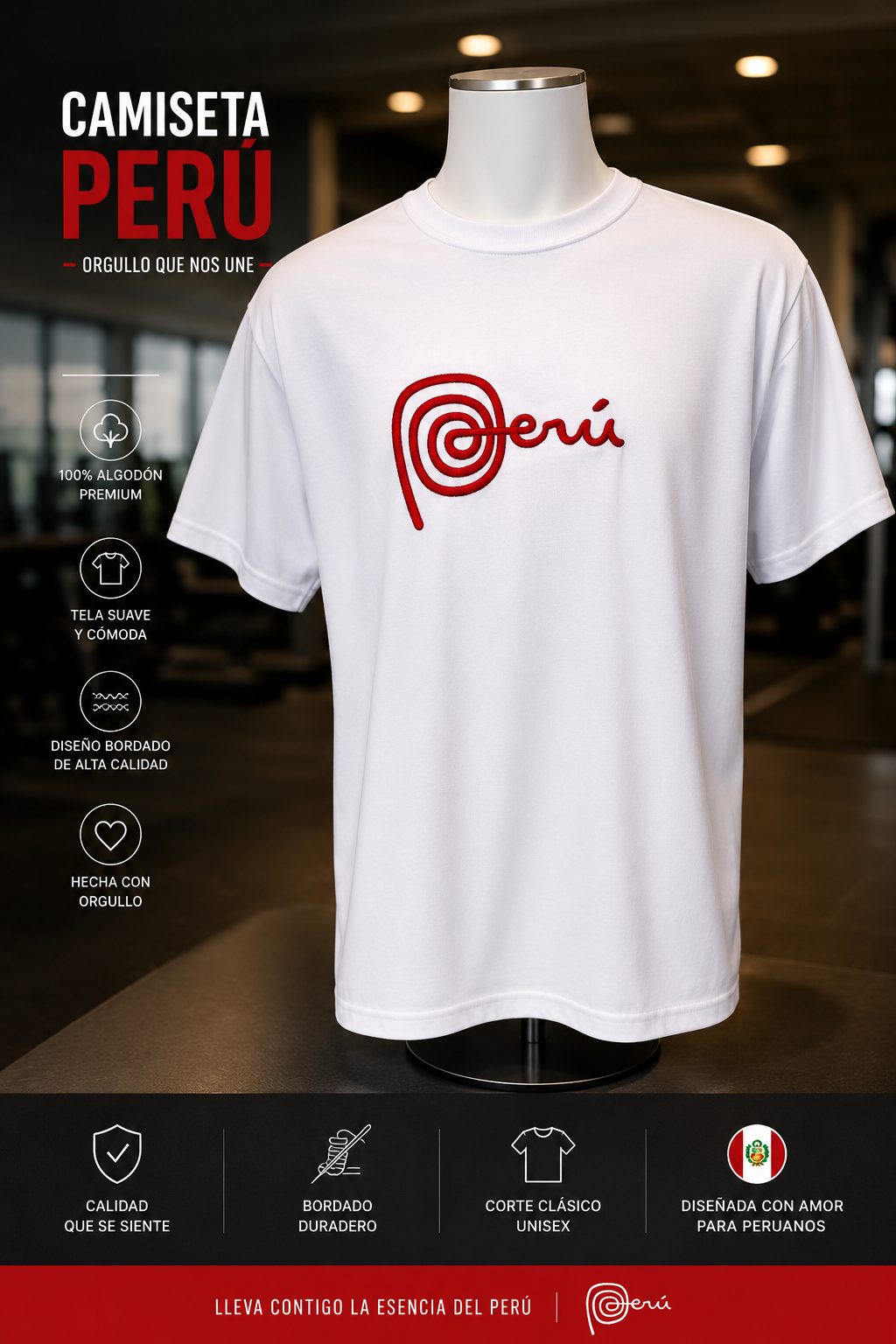 Peru Embroidered 💯 Cotton T-Shirt