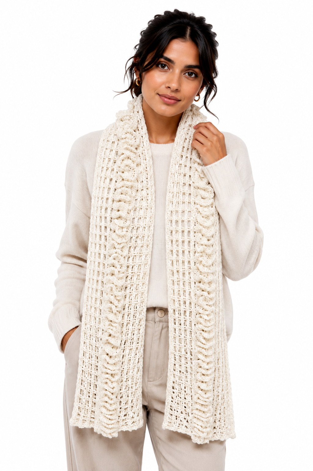 PRE-ORDER | Ivory Mist Handmade Baby Alpaca Crochet Scarf
