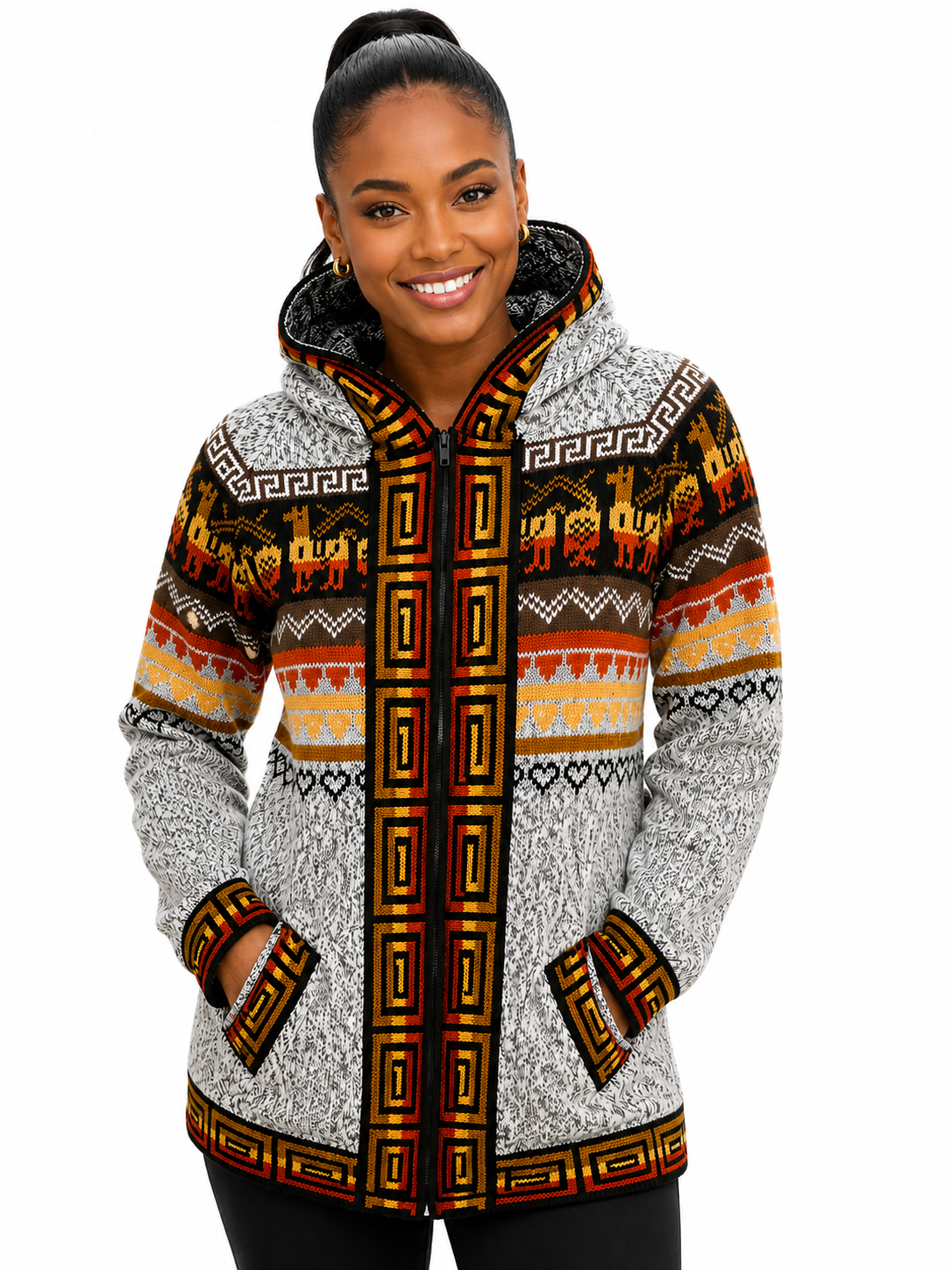 🦙 Andean Ember Alpaca Hooded Jacket Light Gray