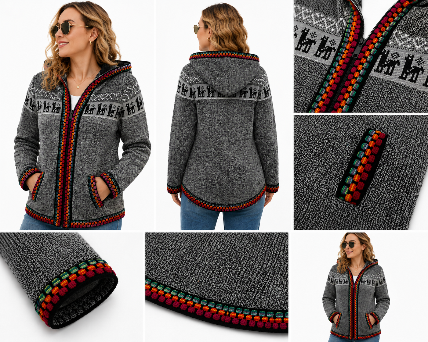 Alpaca light gray red rainbow woman sweater