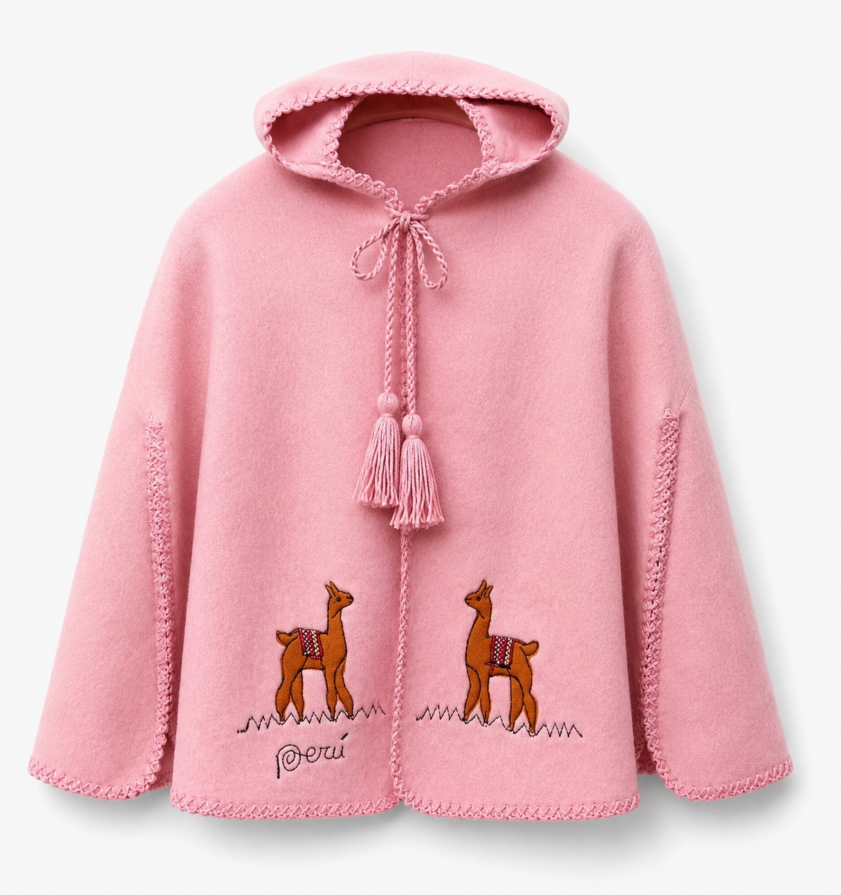 🌸 Little Andean Princess Alpaca Hooded Poncho – Pink