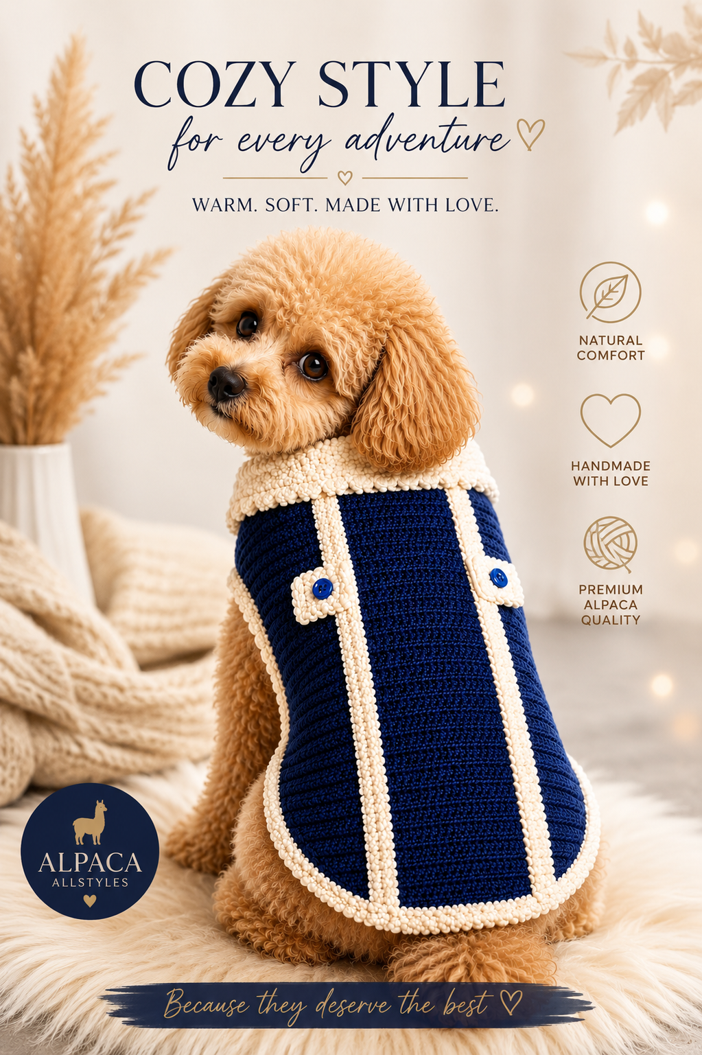 💙 Handmade Baby Alpaca Royal Andes Dog Coat
