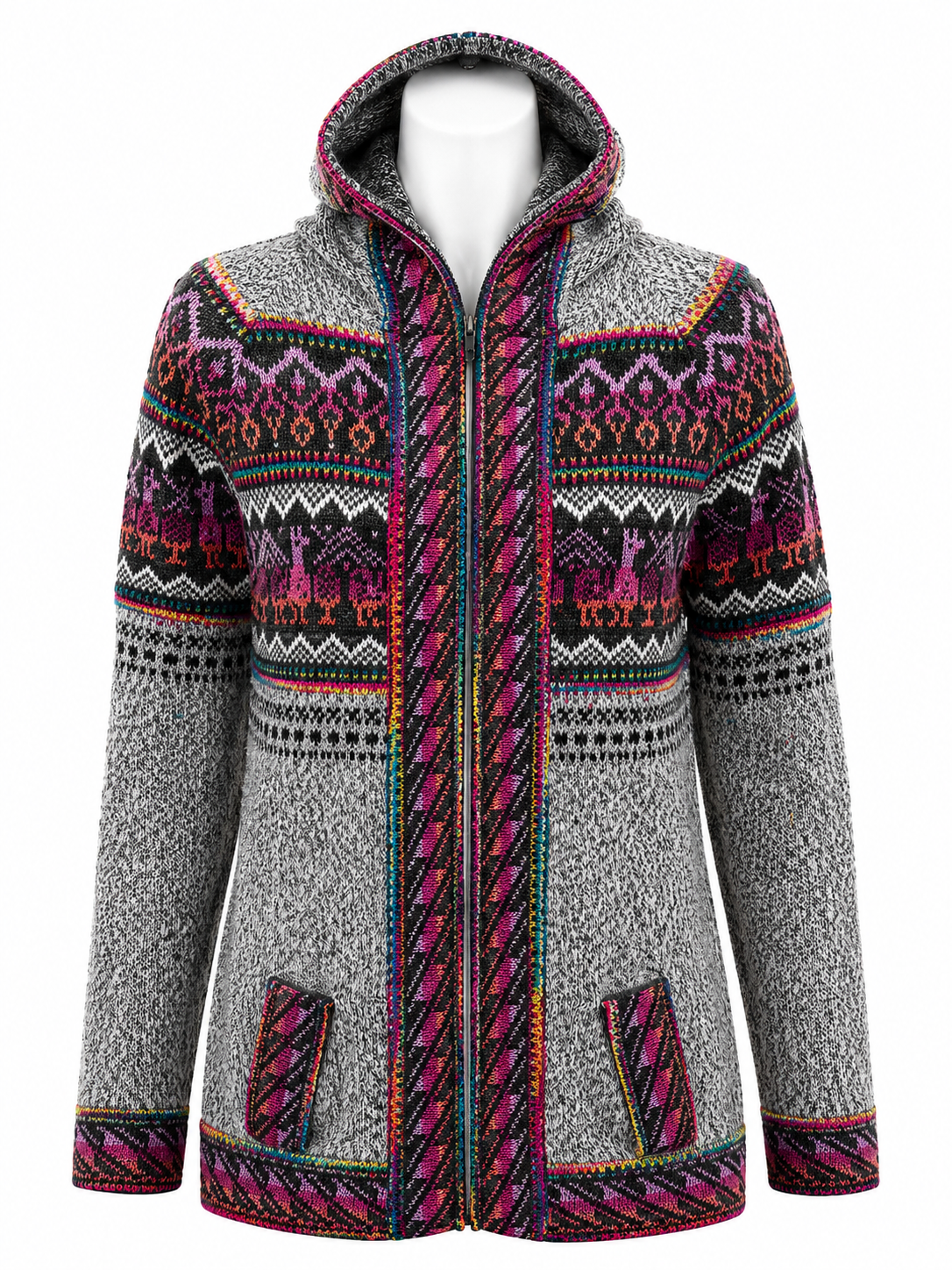 Andean Orchid Alpaca Hooded Sweater Gray