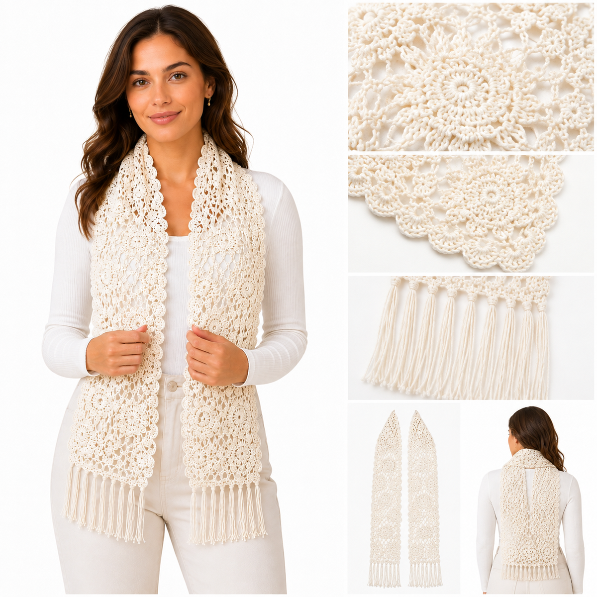 PRE-ORDER Ivory Handmade Baby Alpaca Crochet Scarf