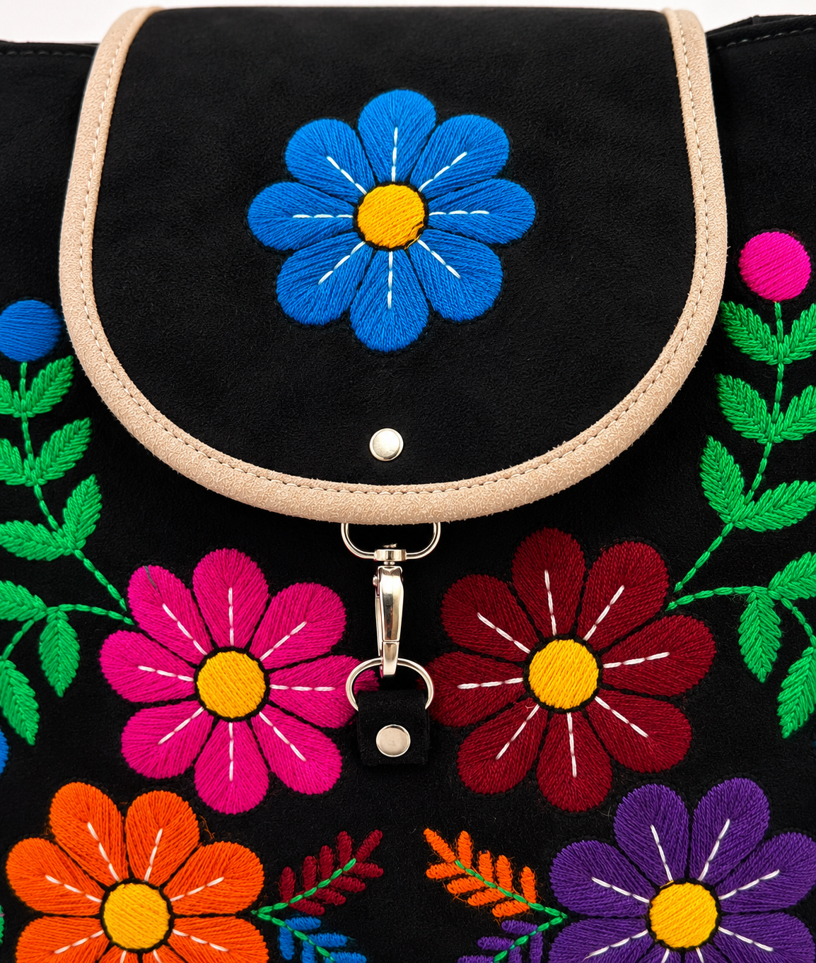 🌸  Andean Floral Embroidered Black Backpack