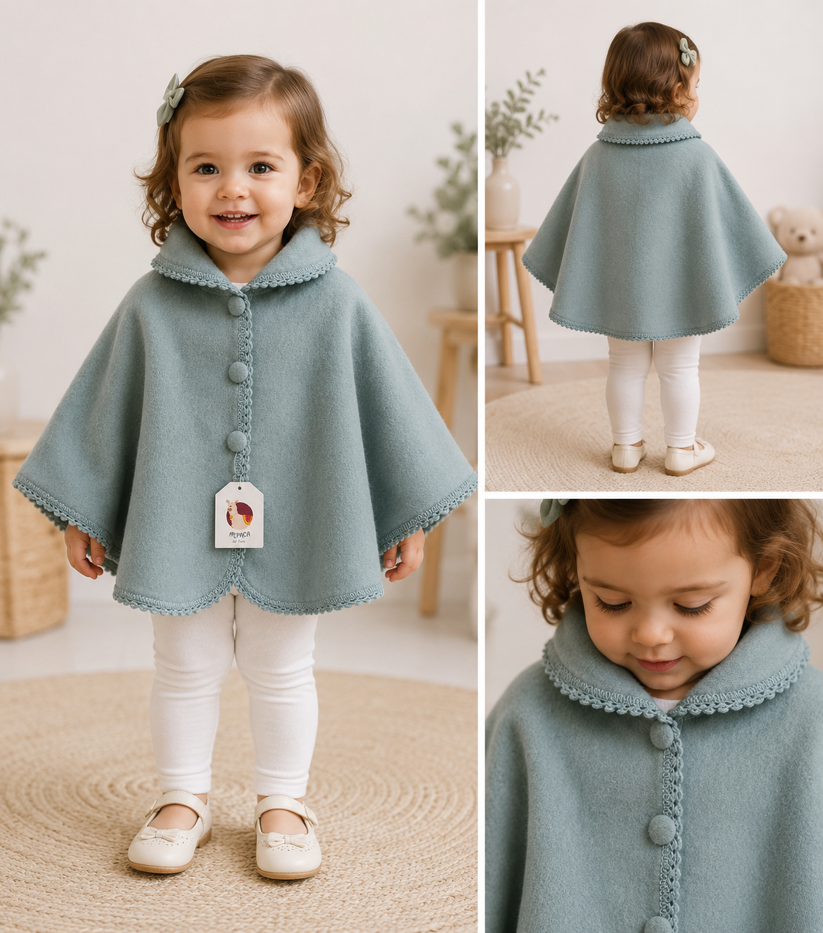 Little Andean Sky Alpaca Poncho – Children’s Soft Blue Cape