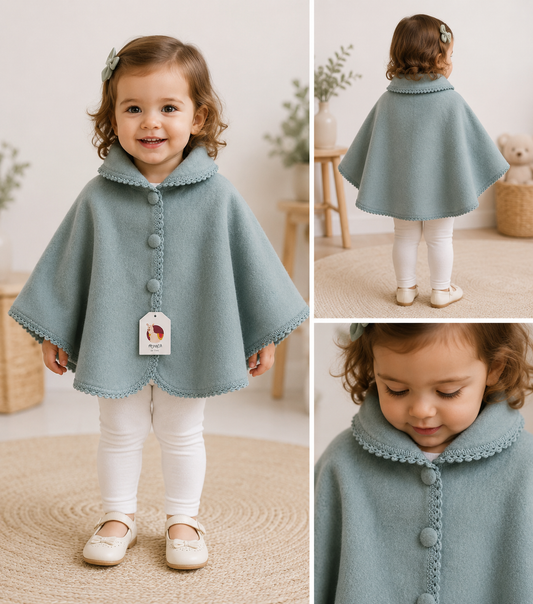 Little Andean Sky Alpaca Poncho – Children’s Soft Blue Cape