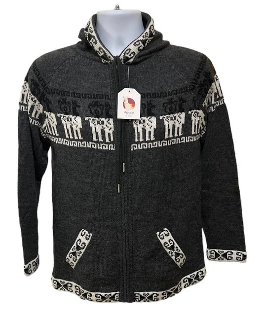 Men’s Andean Alpaca Hoodie Sweater- Dark Gray