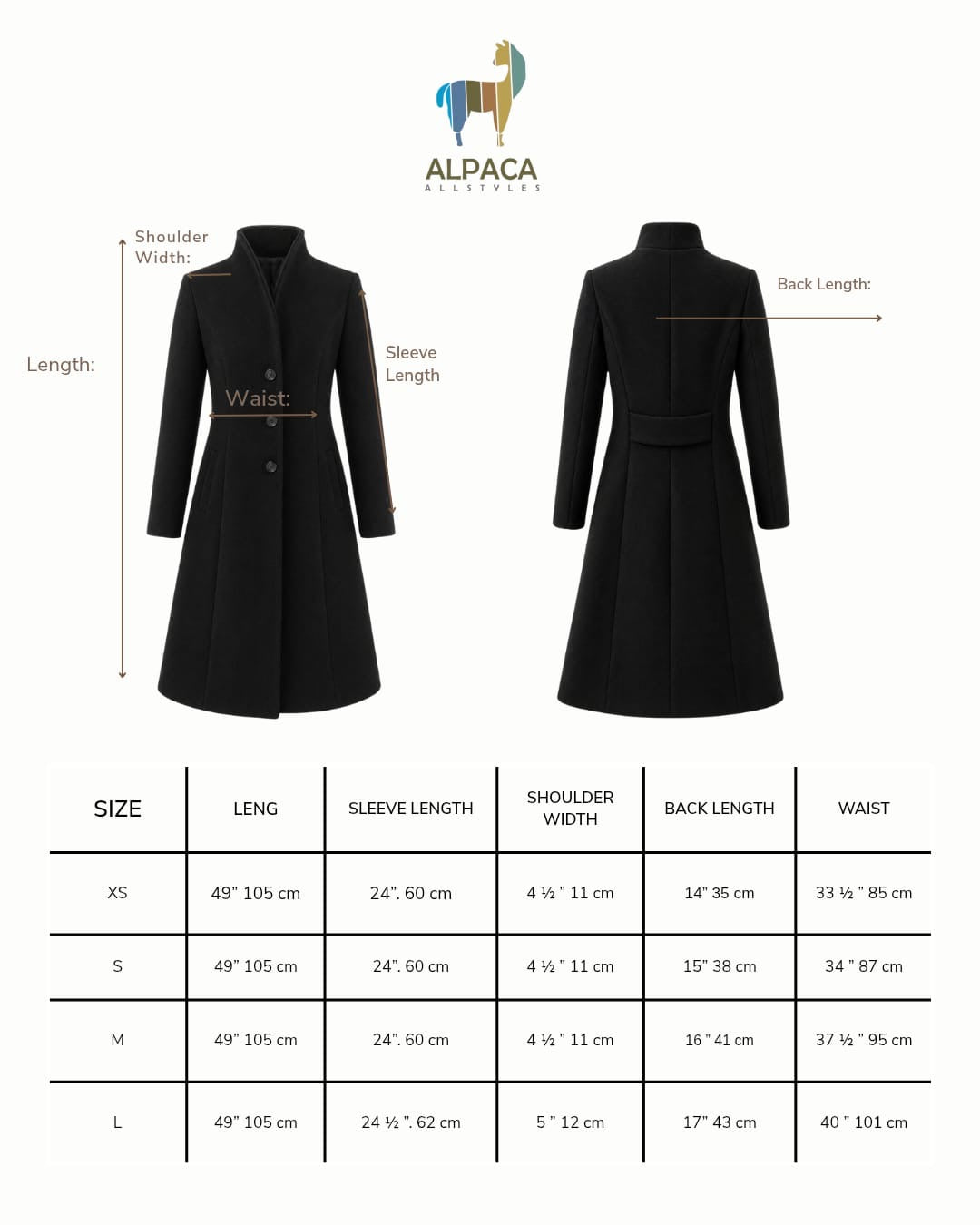 Luxury Black Alpaca Coat