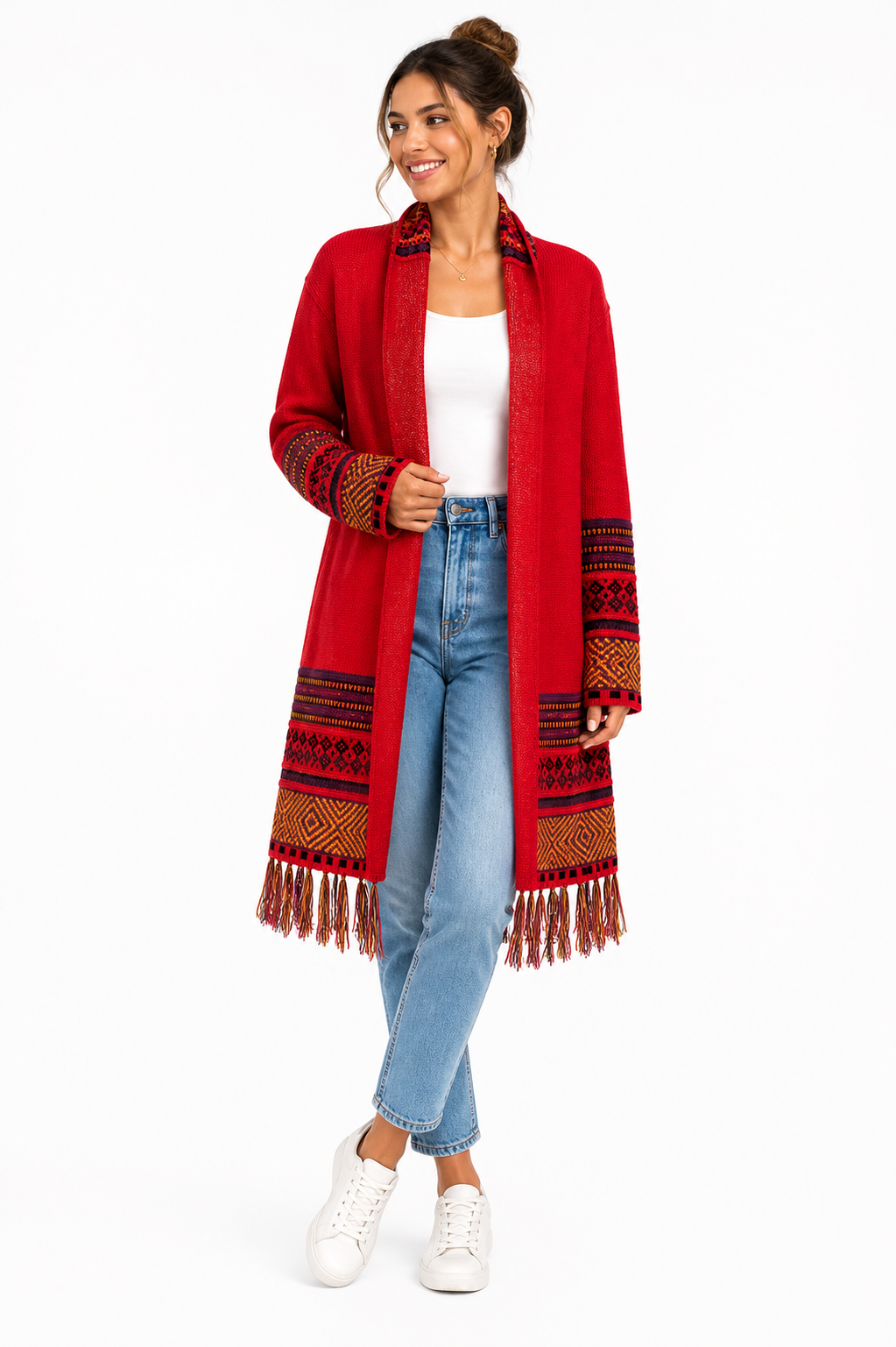 Andean Long Alpaca Cardigan Red