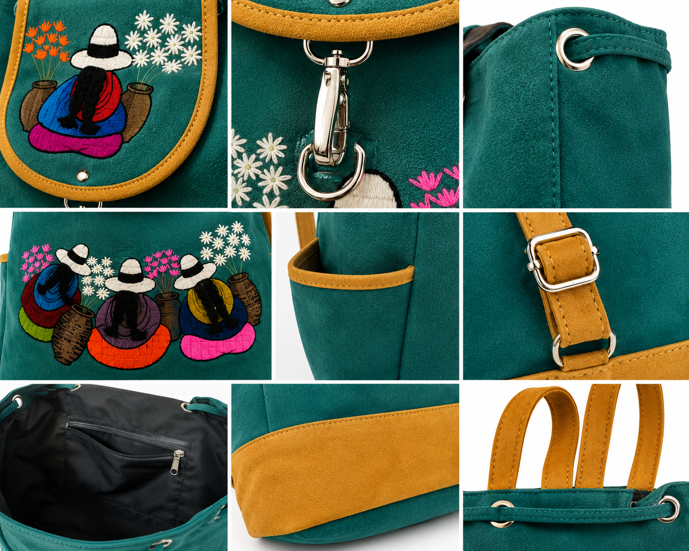Andean Floral Embroidered Green Backpack 🌺🎒