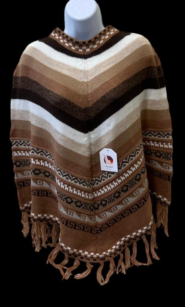 Brown Poncho with Peruvian Designs