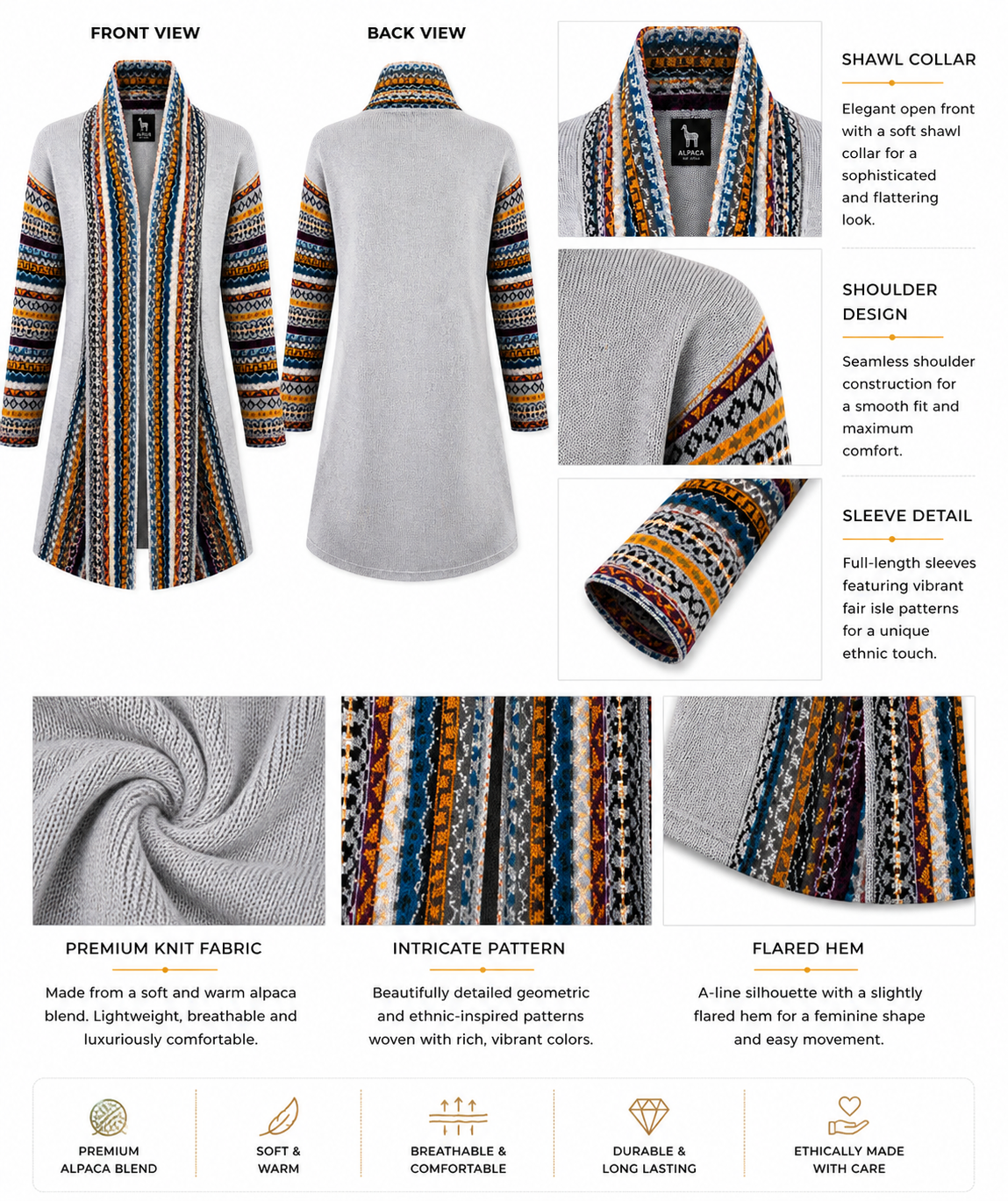 Midnight Inca Alpaca Cardigan Gray