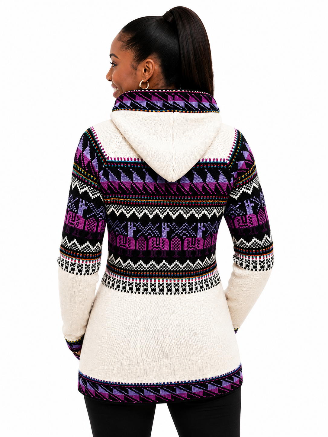Andean Orchid Alpaca Hooded Sweater White